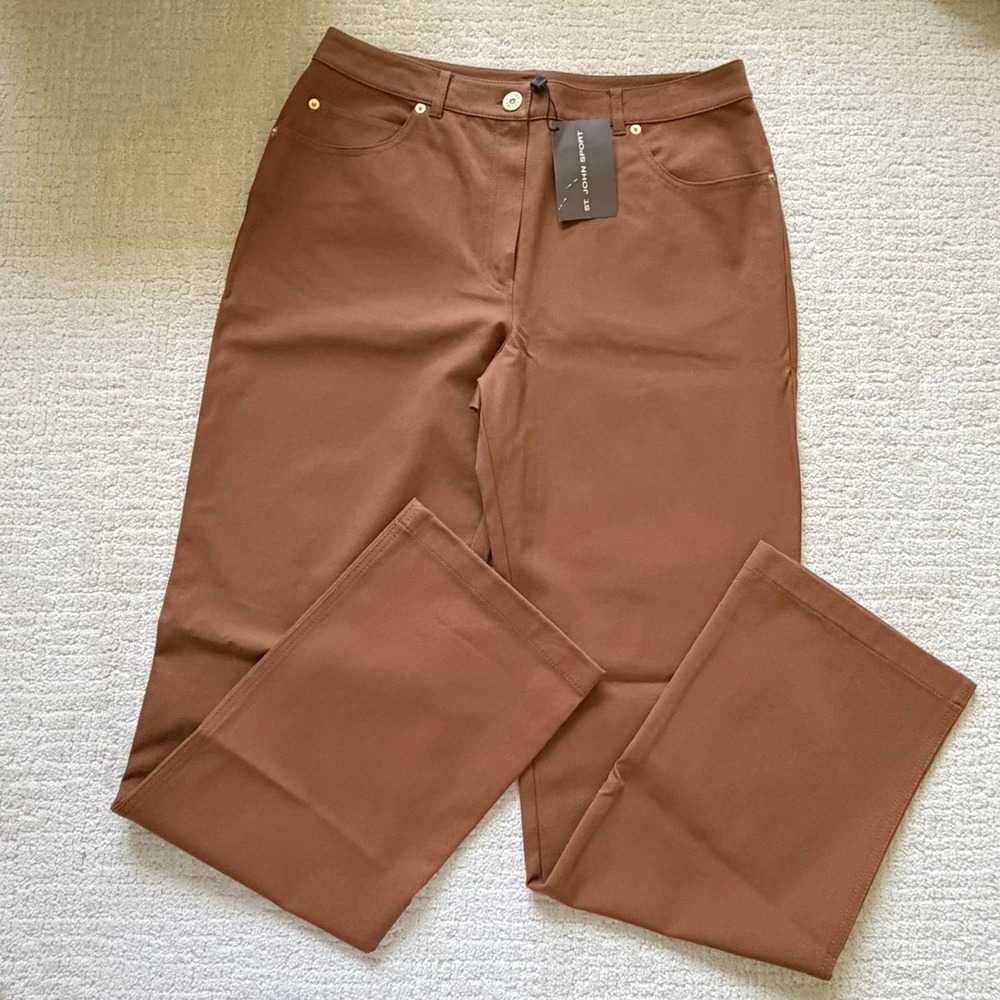 St. John Sport Bronze Brown Cotton Straight Leg Pants 12 NWT Vintage Designer